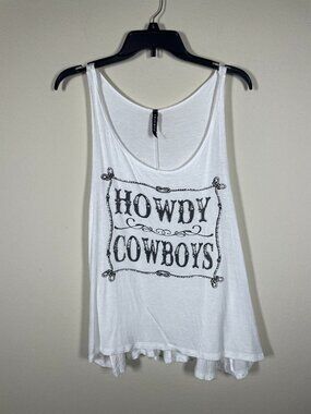 Triumph Women's White Howdy Cowboys Tank Top L Rayon Graphic!